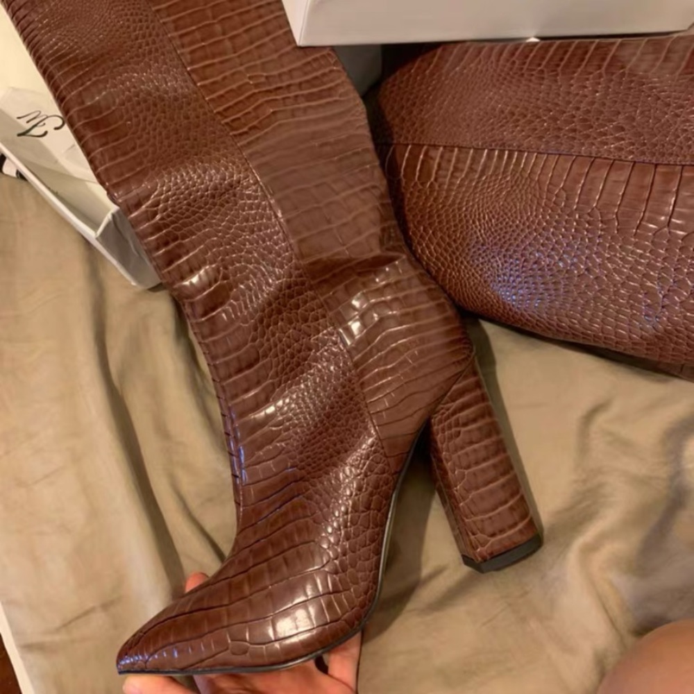 Long Leather Crocodile Effect Boot - image 1